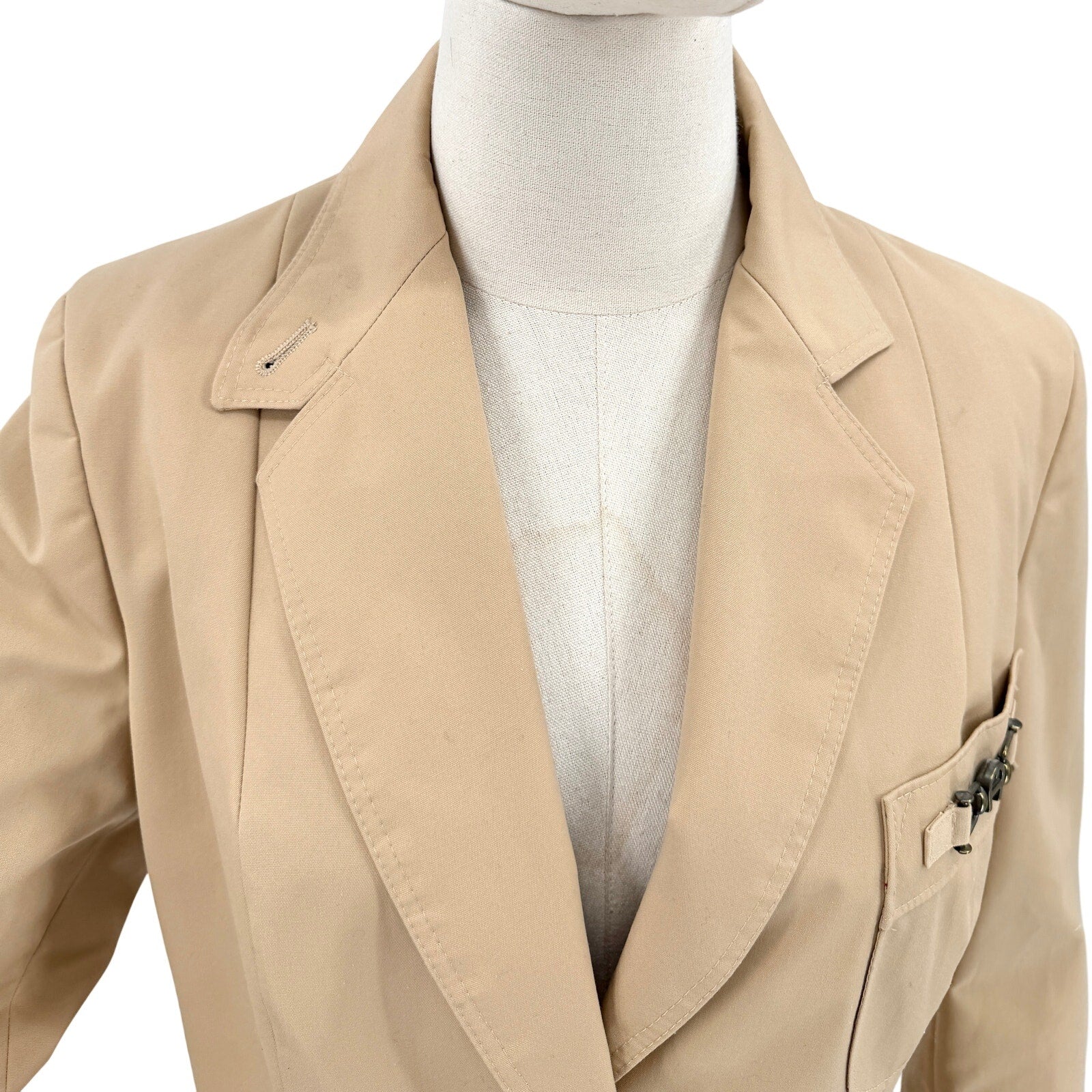 Vintage 80s Etienne Aigner Tan Equestrian Logo Clasp Pockets Blazer Jacket