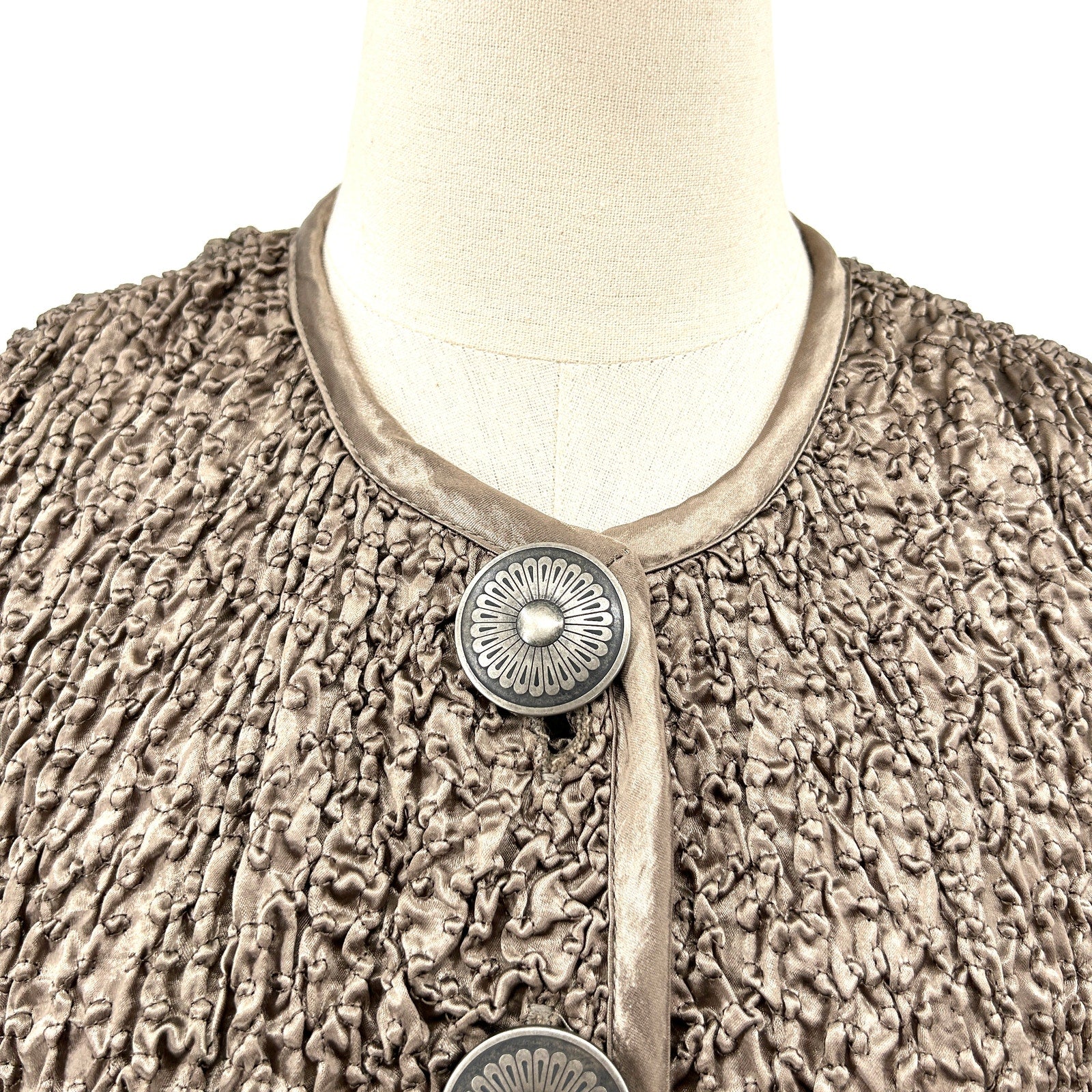 Vintage 90s Double D Ranchwear Taupe Crinkled Smocked Concho Button Jacket