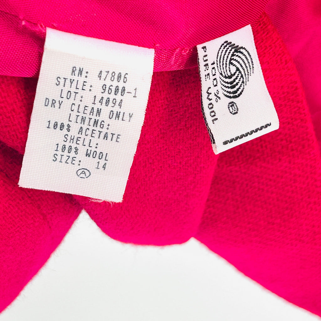 Vintage 90s Oleg Cassini Wool Hot Pink Minimalist Gold Button Power Blazer