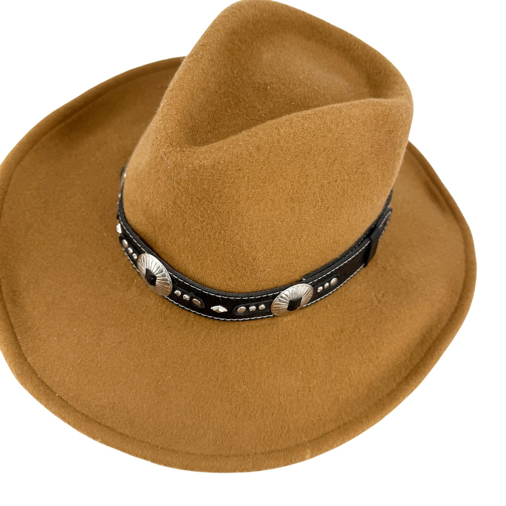 Vintage Y2k Peruvian Connection Warm Brown Wool Western Silver Concho Cowboy Hat