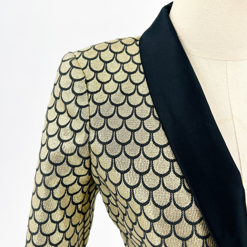 Vintage Y2K Juicy Couture Gold Black Scale Shawl Lapel Tuxedo Blazer Jacket