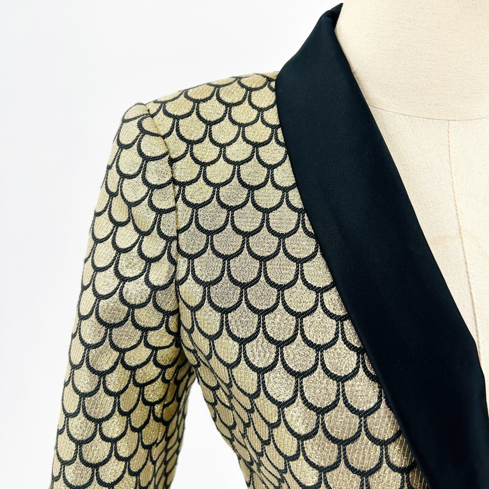 Vintage Y2K Juicy Couture Gold Black Scale Shawl Lapel Tuxedo Blazer Jacket