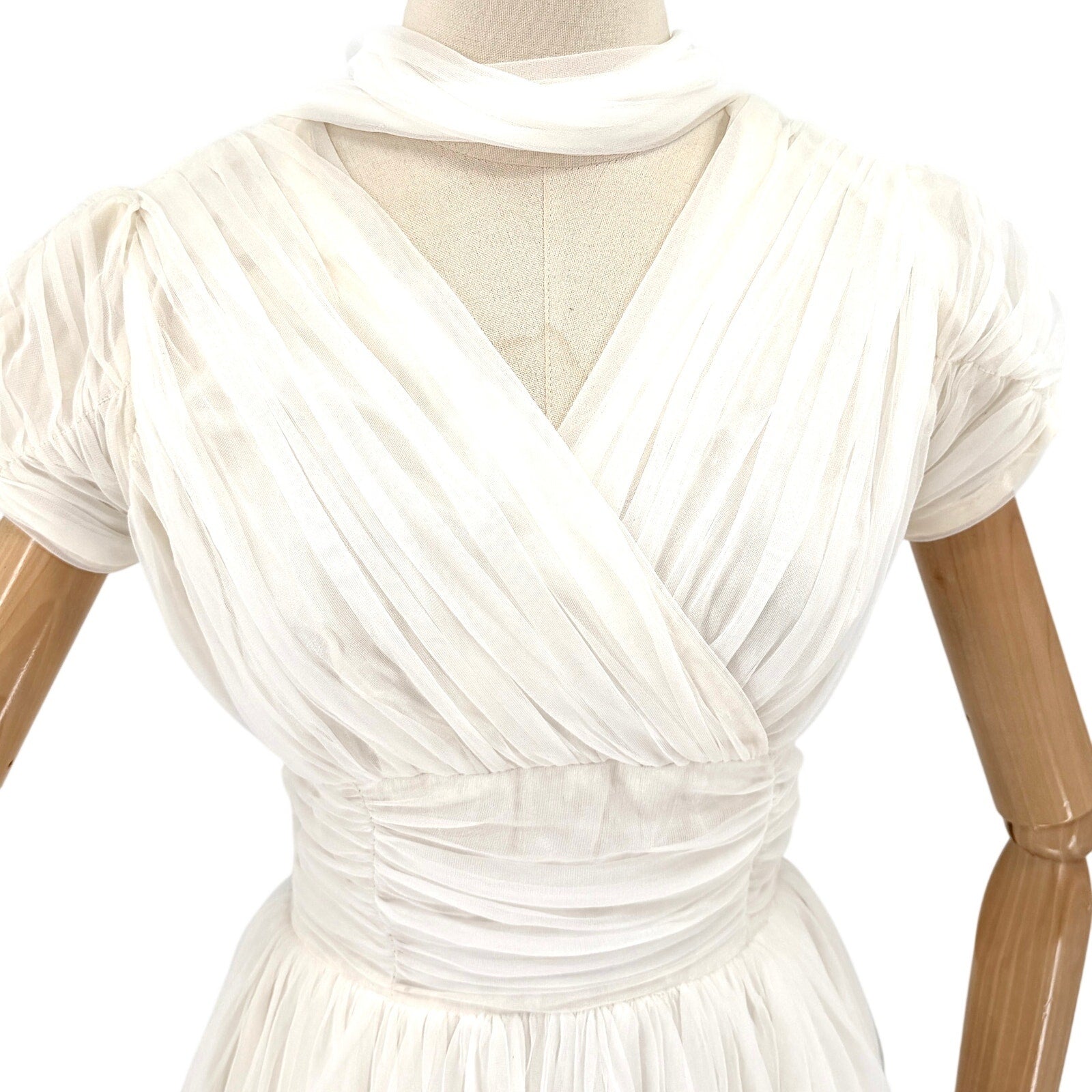 Vintage 50s White Ruched Pleated Alternative Wedding Cocktail Dress