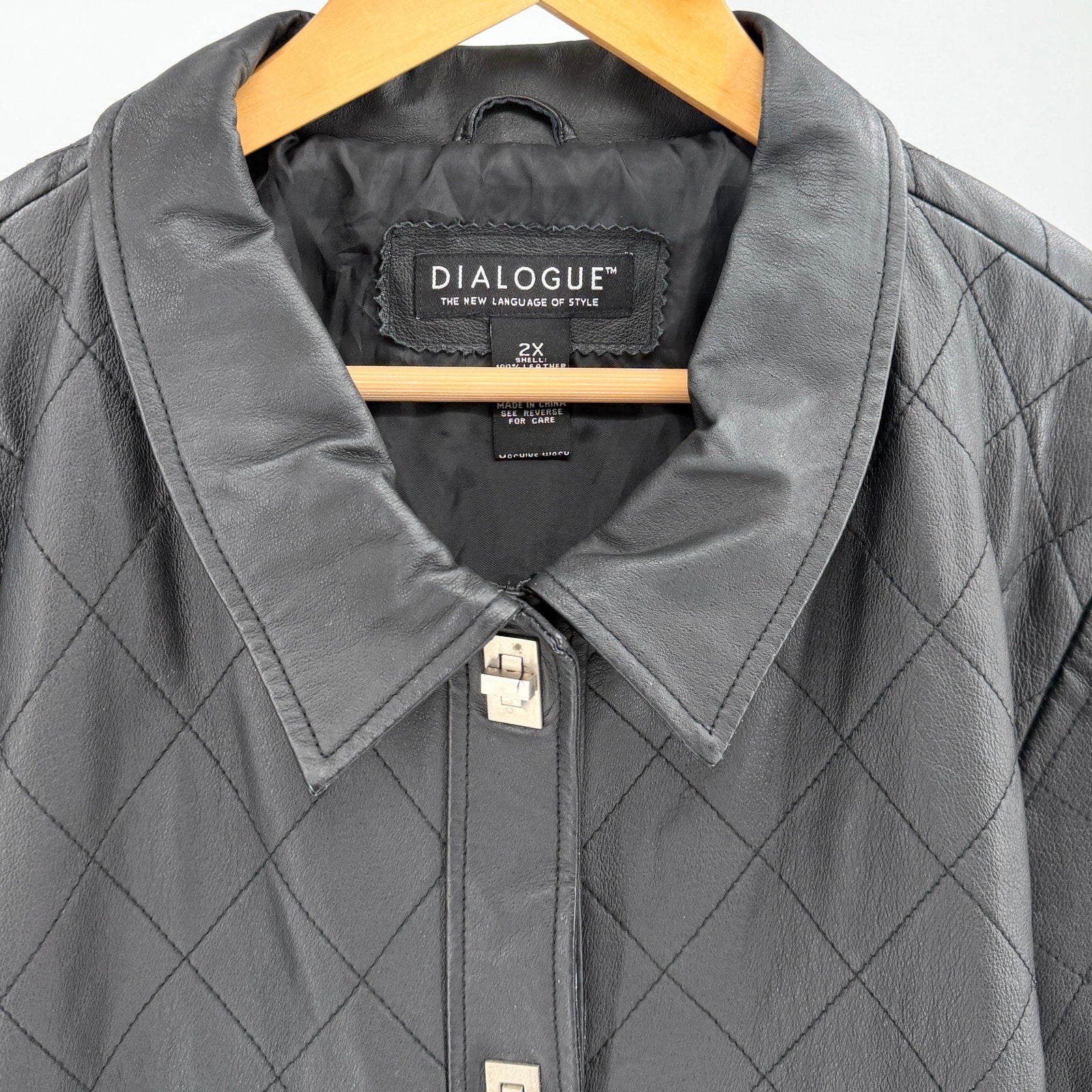 Dialogue Black Genuine Leather Quilted Silver Toggle Button Jacket