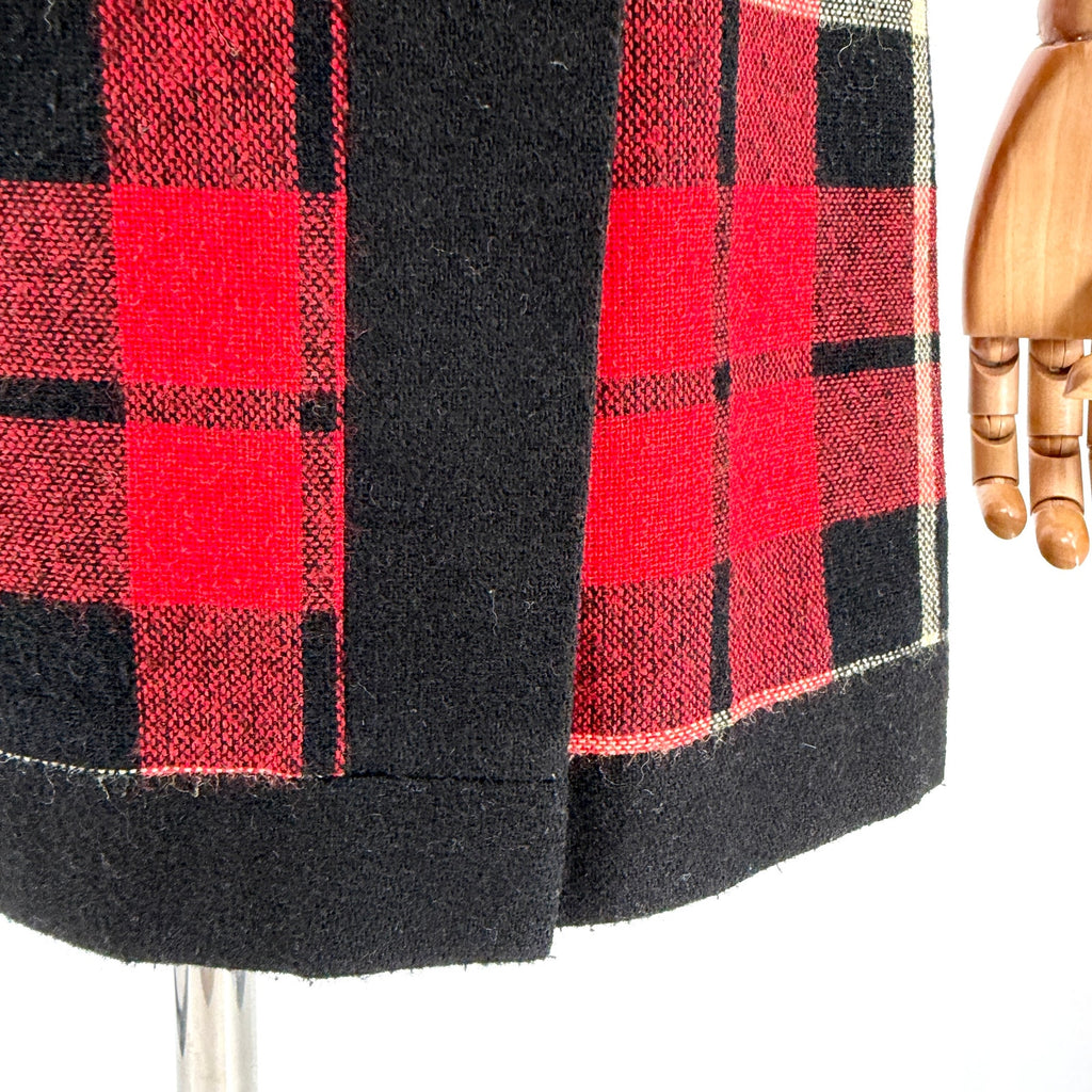 Vintage 90s Express Red Black Plaid Tartan Mini Wrap Skirt