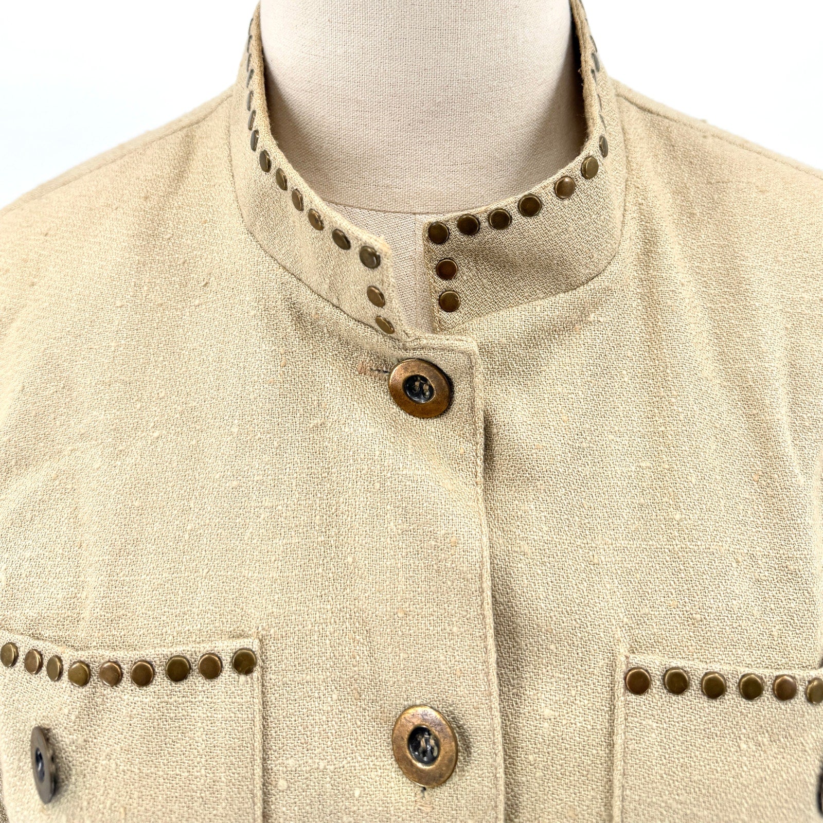 Vintage 90s Double D Ranch Khaki Copper Studded Safari Western Belted Jacket