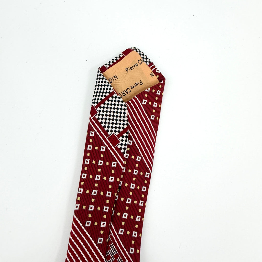 Vintage 70s Pierre Cardin Red White Geometric Logo Wide Necktie