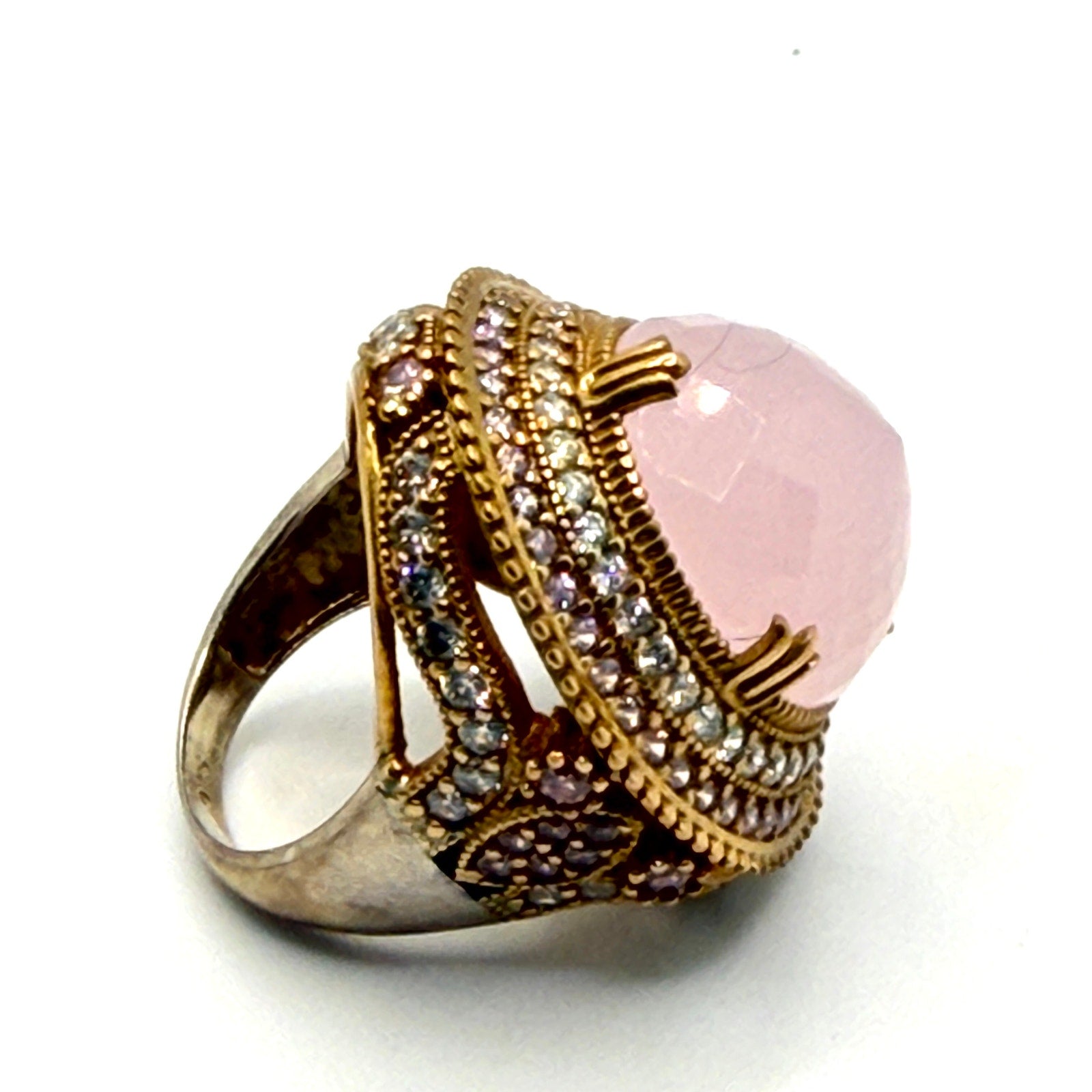 Vintage Y2K Gold Vermeil Ottoman Style Rose Quartz Cocktail Ring