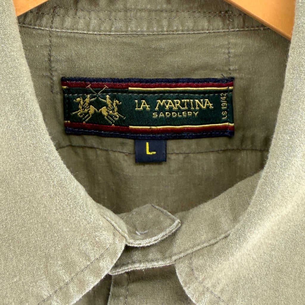 La Martina Saddlery Olive Green Embroidered Utility Polo Button Down Shirt