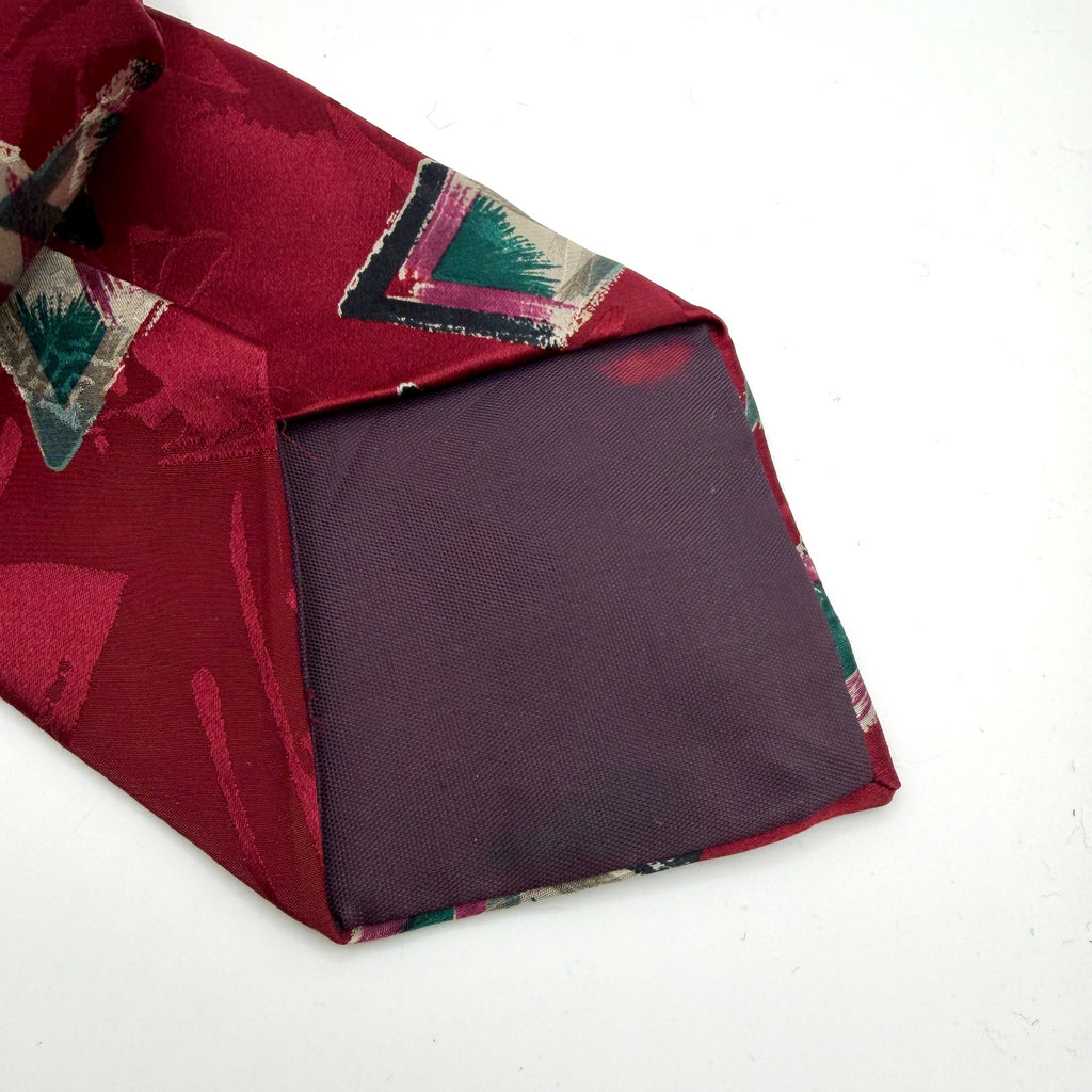 Vintage 90s Guy Laroche Couture Maroon 100% Silk Abstract Geometric Necktie