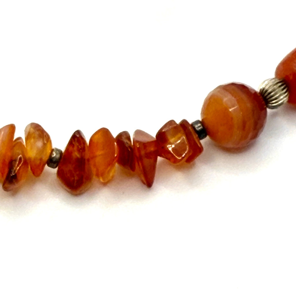 Vintage 90s Carnelian Orange Mixed Bead Slab Station Statement Necklace