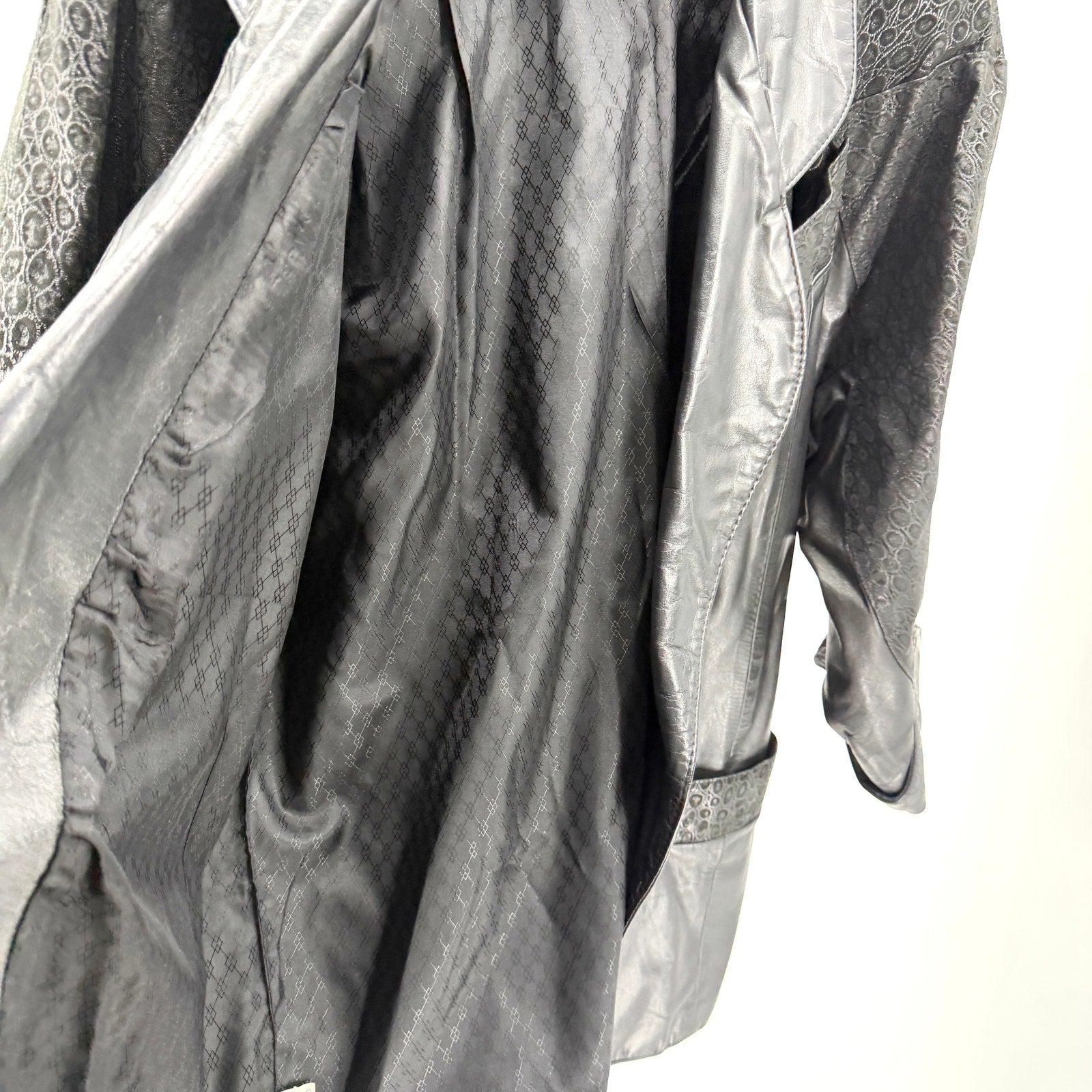 Vintage 80s Black Genuine Leather Textured Panel Blazer Jacket