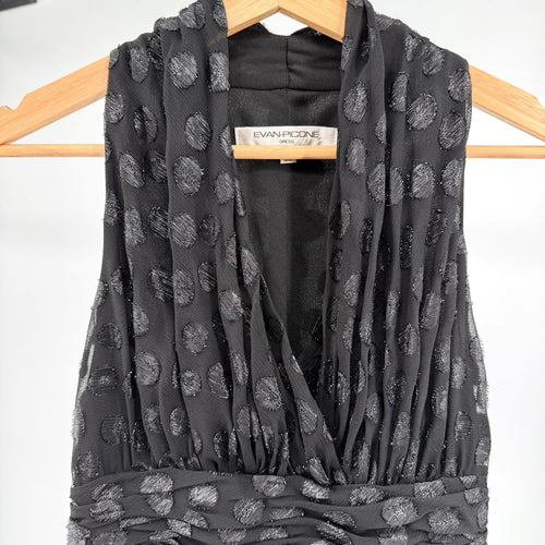 Evan-Picone Black Glitter Polka Dot Sleeveless Cocktail Dress