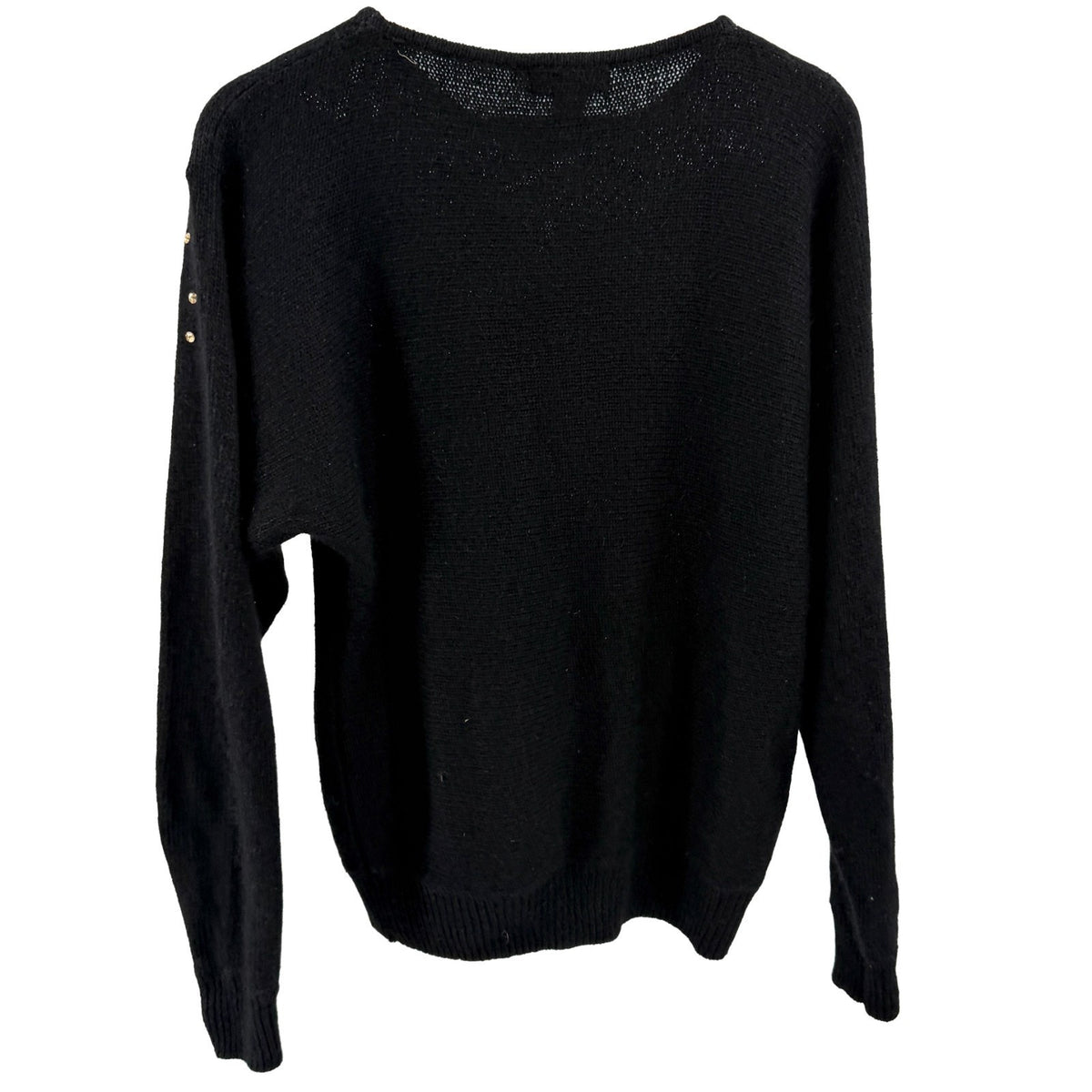 Vintage 80s Cristina Black Floral Faux Leather Applique Beaded Sweater