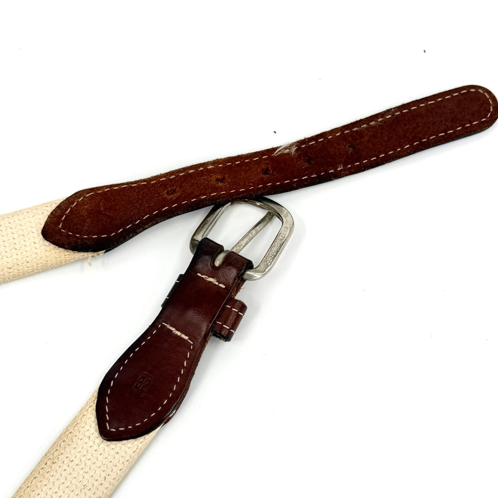 Vintage 90s Tan Navy Blue Genuine Leather Patriotic Marlin Web Belt