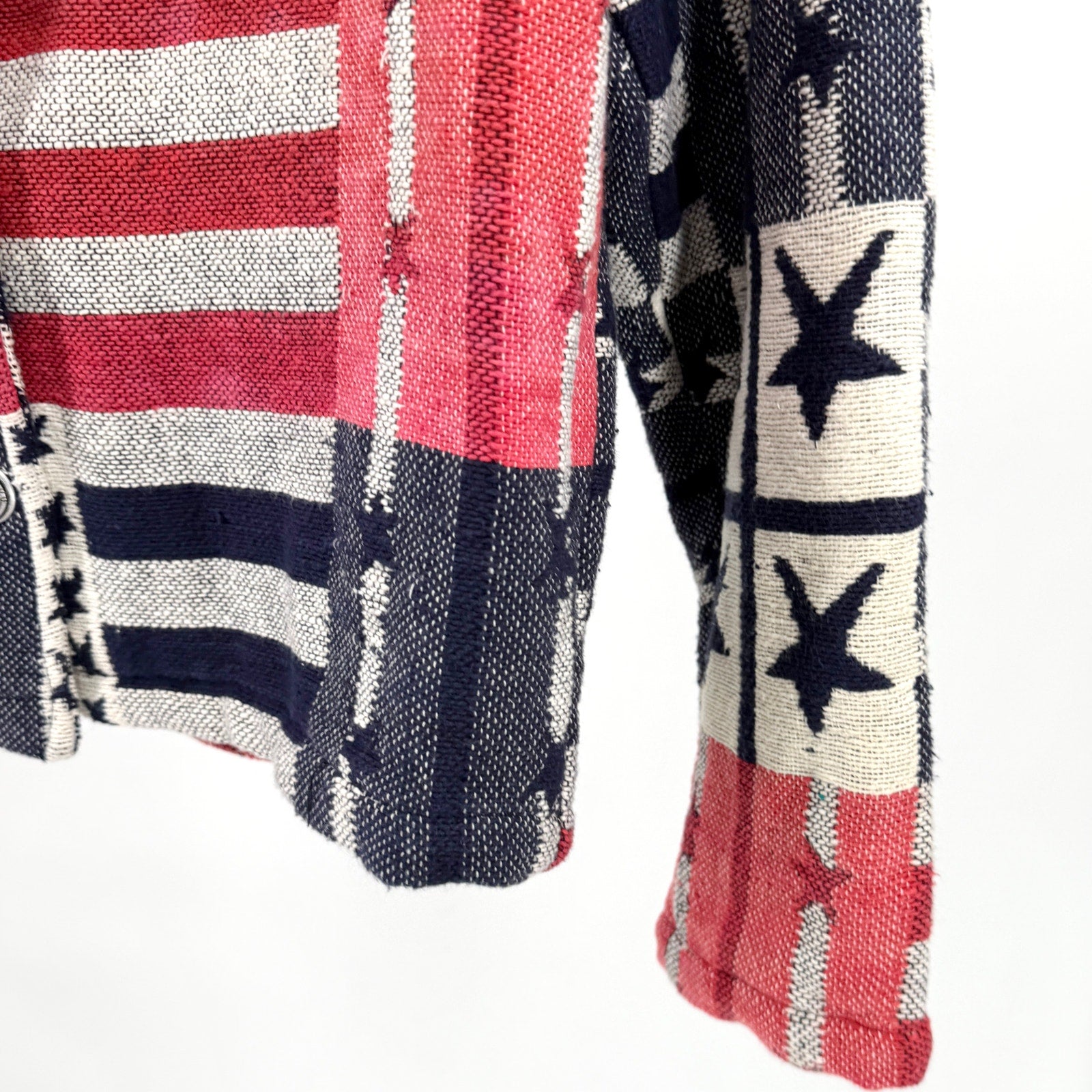 Vintage 90s New Identity Red White Blue 100% Cotton Blanket Cropped Jacket