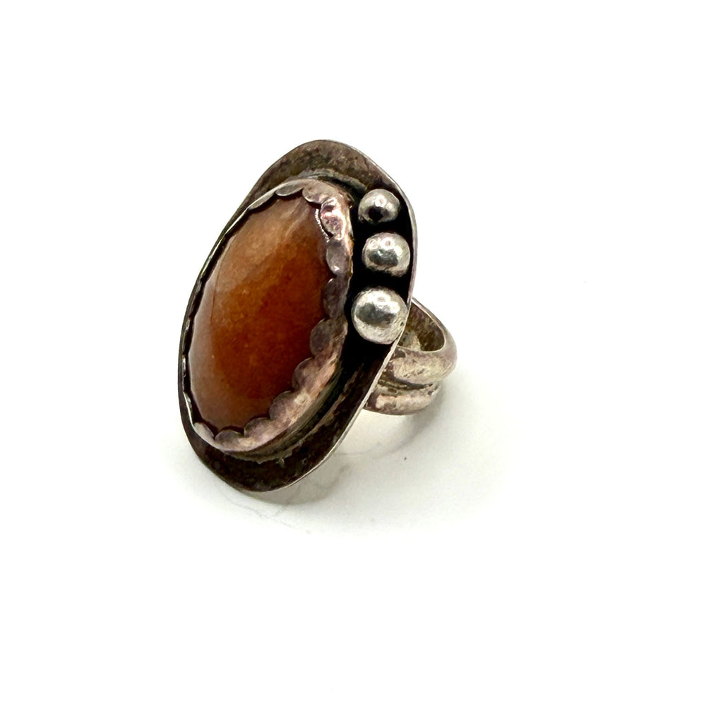 Vintage 70s Southwestern Carnelian Agate Silver Statement Ring