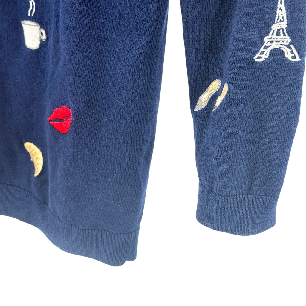 Talbots Navy Blue Parisian Embroidered Eiffel Tower Crewneck Sweater