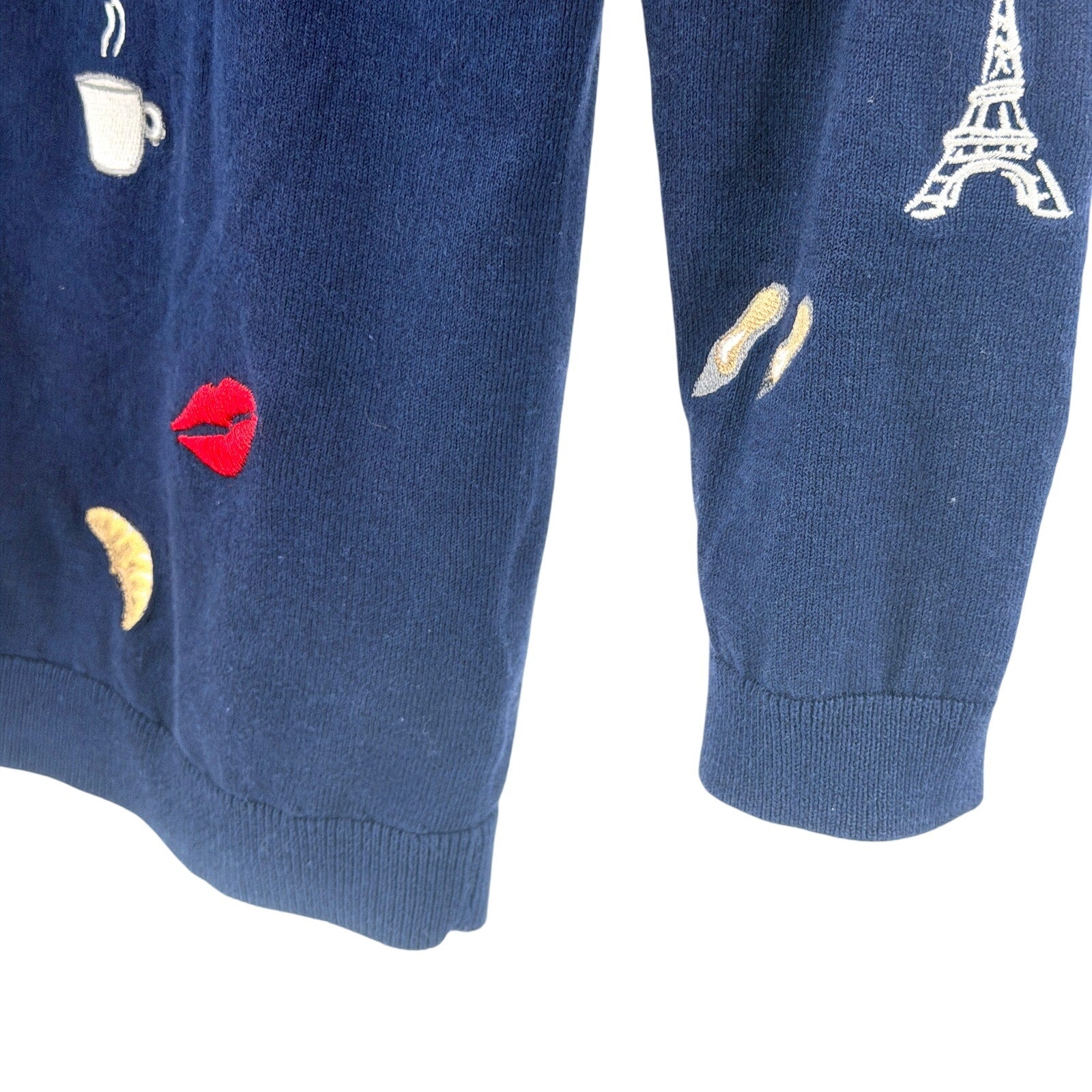 Talbots Navy Blue Parisian Embroidered Eiffel Tower Crewneck Sweater