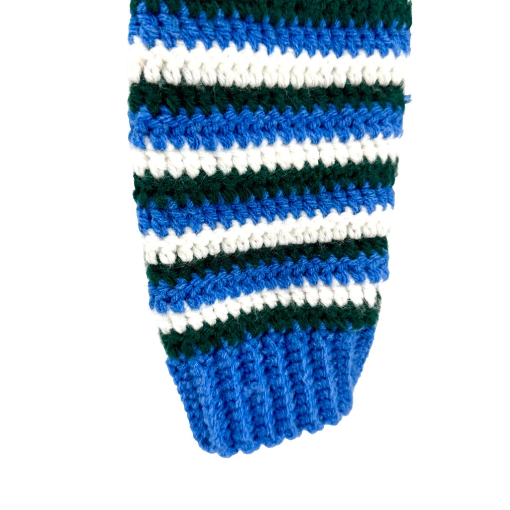 Vintage 90s Hand Knit Heavy Blue Green Striped Crochet Knit Crop Sweater