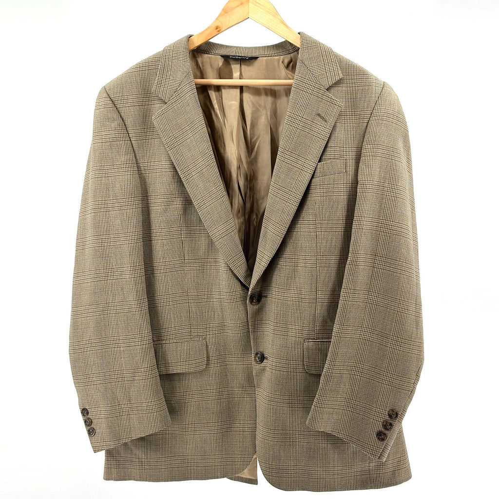 Vintage 90s Burberry Tan Wool Plaid Classic Tailored Blazer