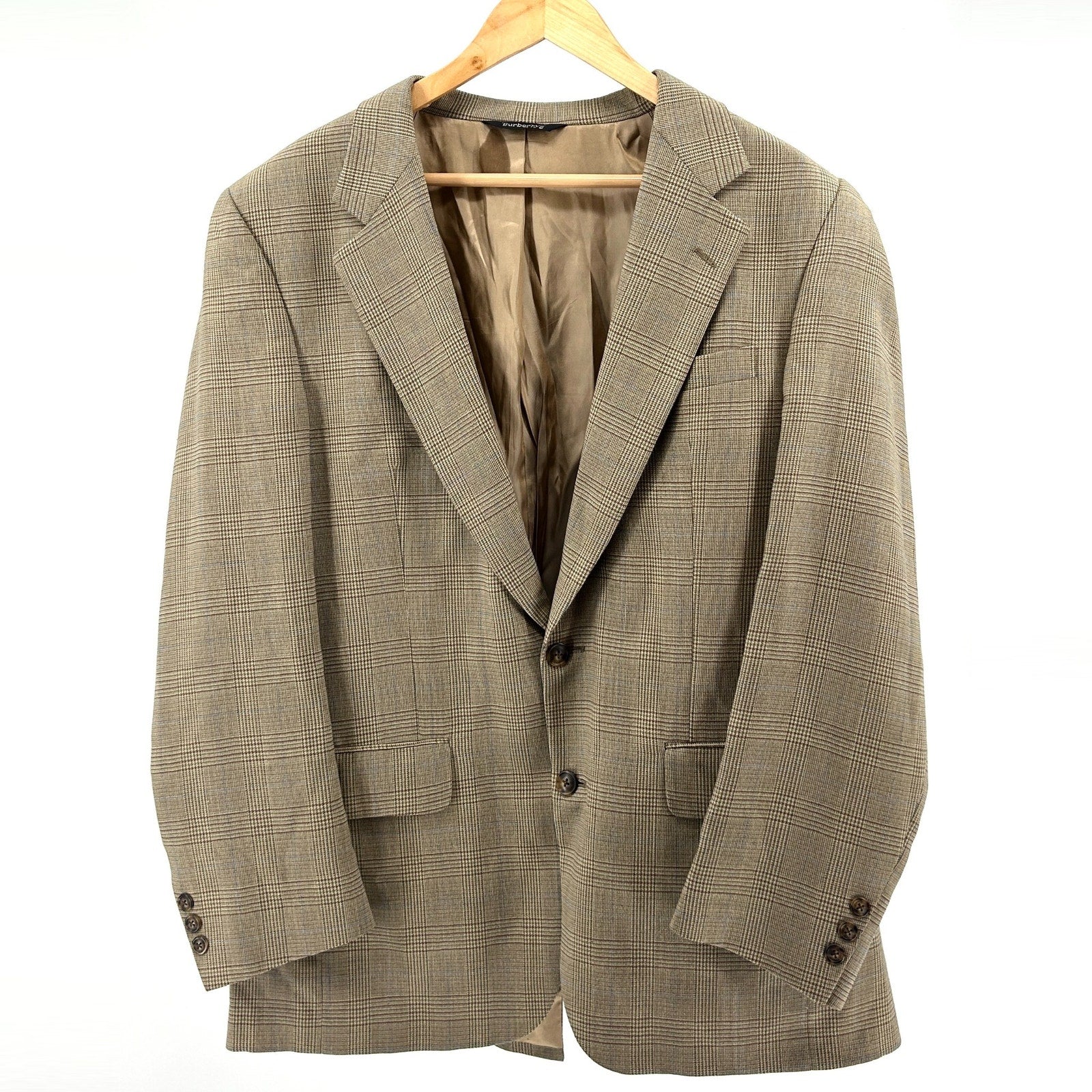 Vintage 90s Burberry Tan Wool Plaid Classic Tailored Blazer