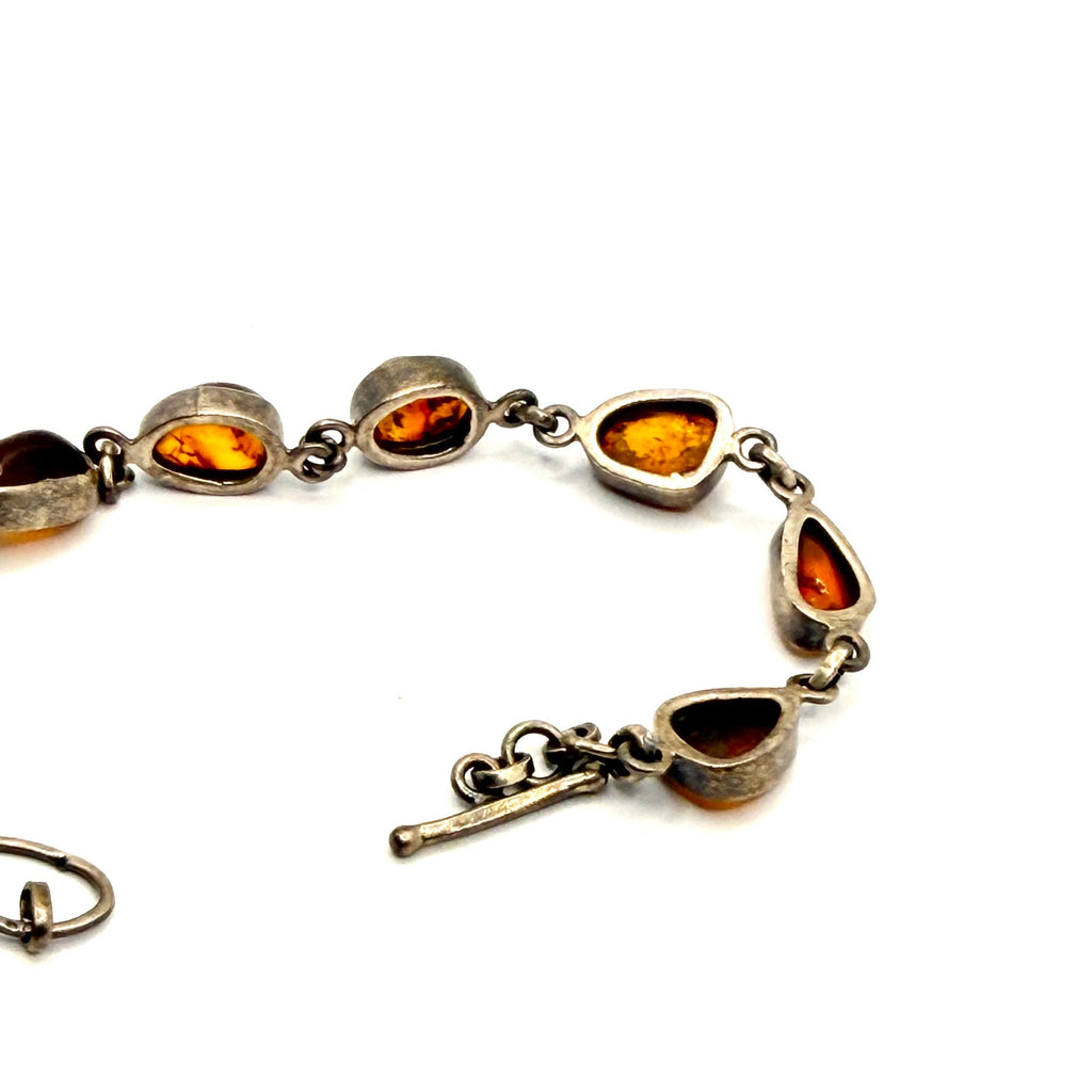 Vintage 90s Baltic Amber Sterling Silver Bezel Link Bracelet