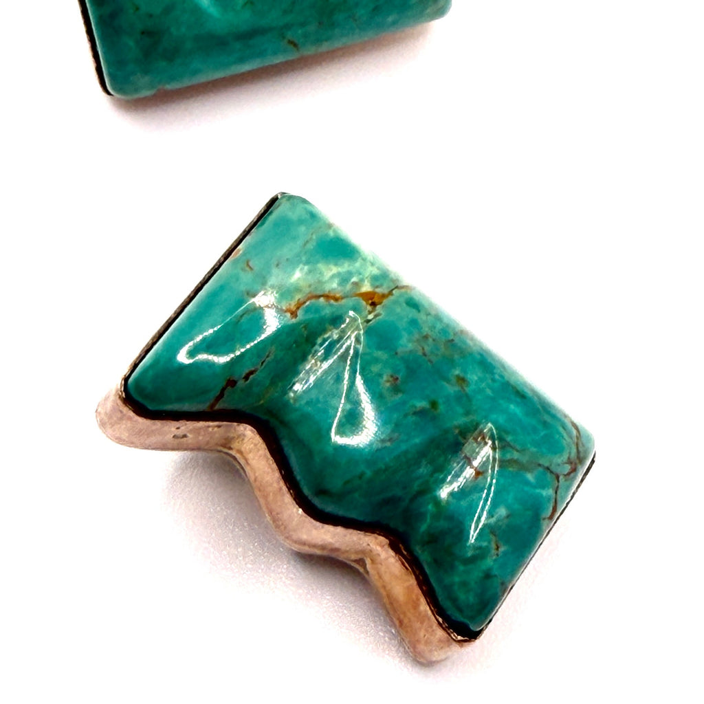 Vintage 90s Stamped Silver Creations Troutman Sterling Turquoise Clip Earrings