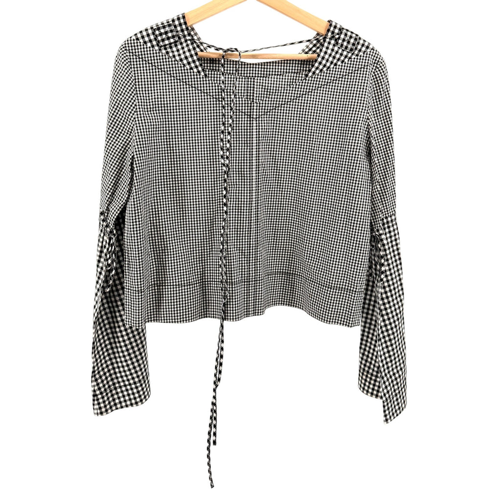Derek Lam 10 Crosby Black White Gingham 100% Cotton Tie Detail Blouse