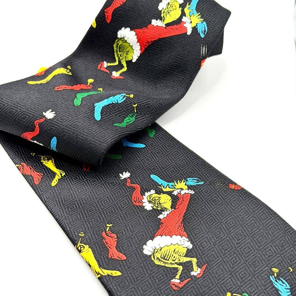 Vintage 90s Dr. Seuss Grinch Black Christmas Novelty NWT Necktie
