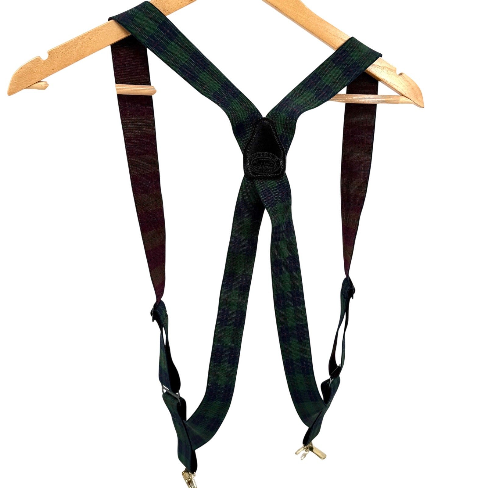Duluth Trading Company Blue Green Tartan Plaid Adjustable Suspenders