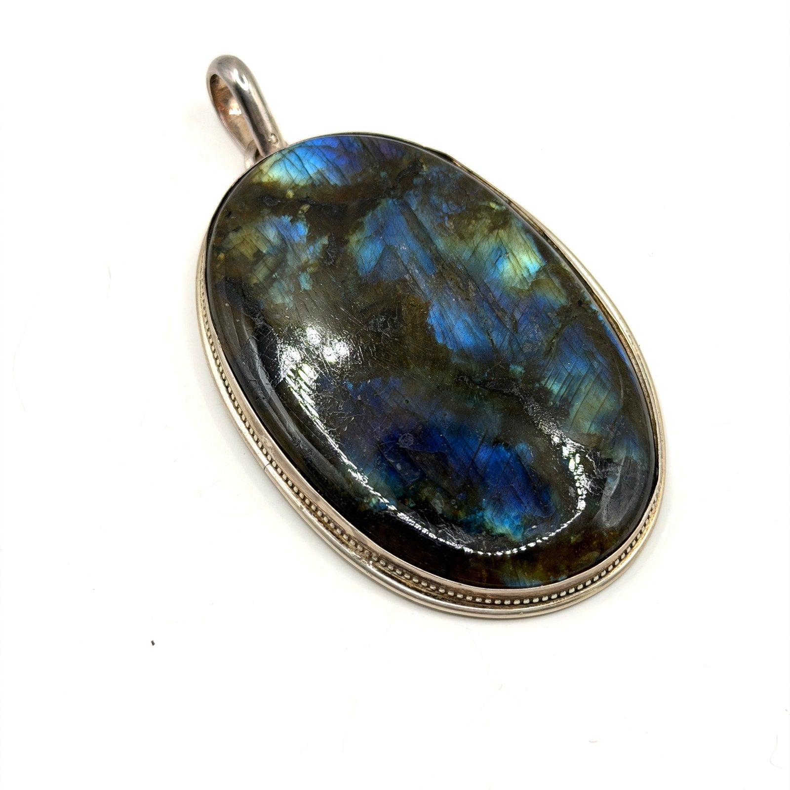 Vintage 90s Stamped Sterling Silver Huge Labradorite Statement Pendant