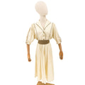 Vintage 80s Albert Capraro Cream Belted A-Line Midi Dress