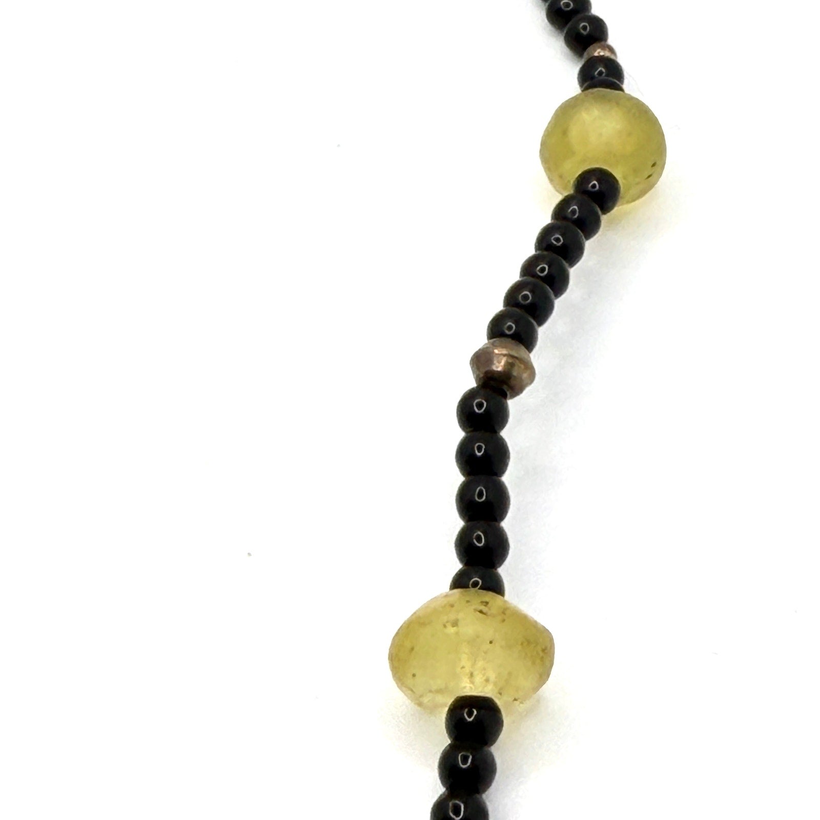 Vintage 90s Black Onyx Lemon Quartz Sterling Silver Minimalist Beaded Necklace