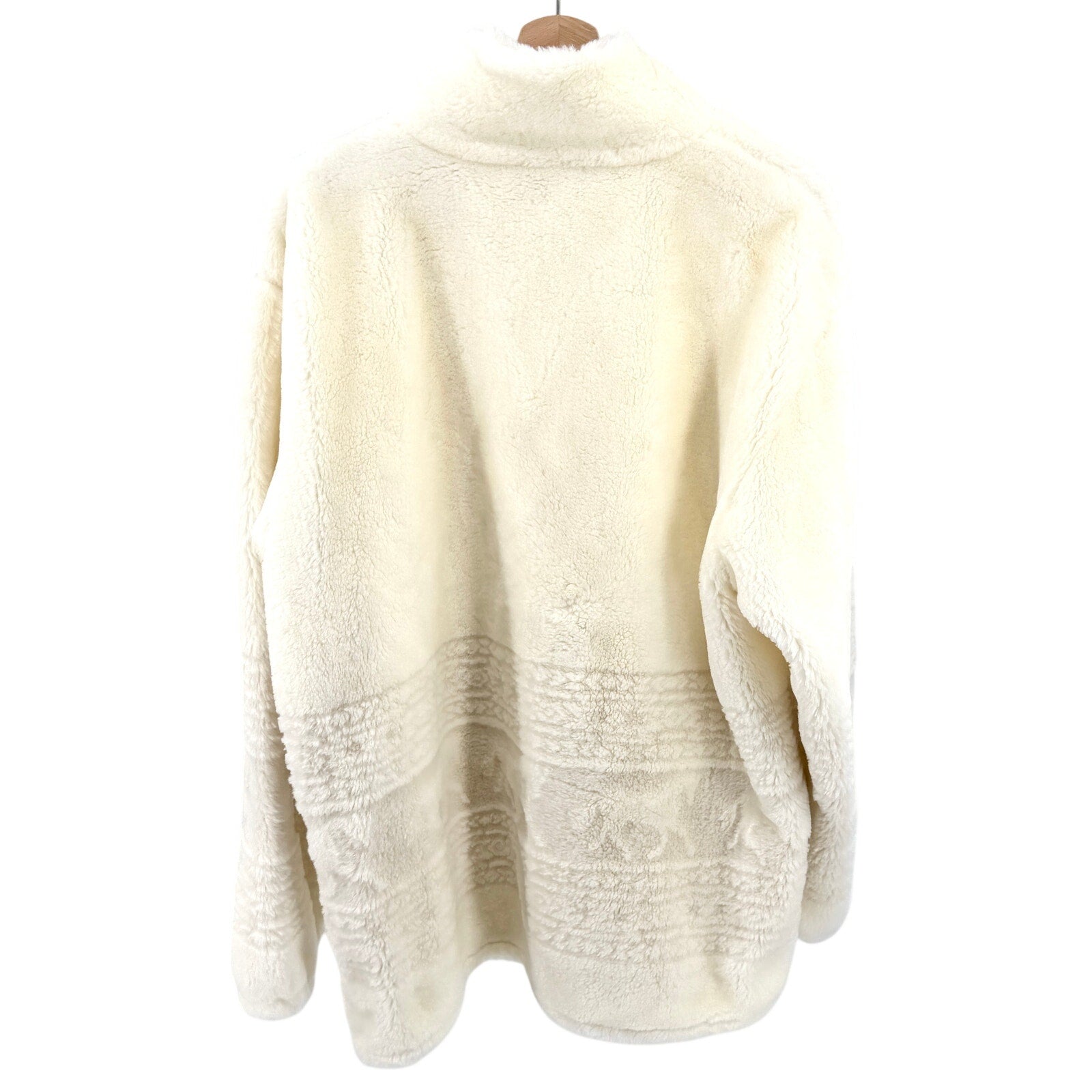 Vintage 90s Coastlines Cream Faux Fur Fair Isle Sheared Horse Zip Up Jacket