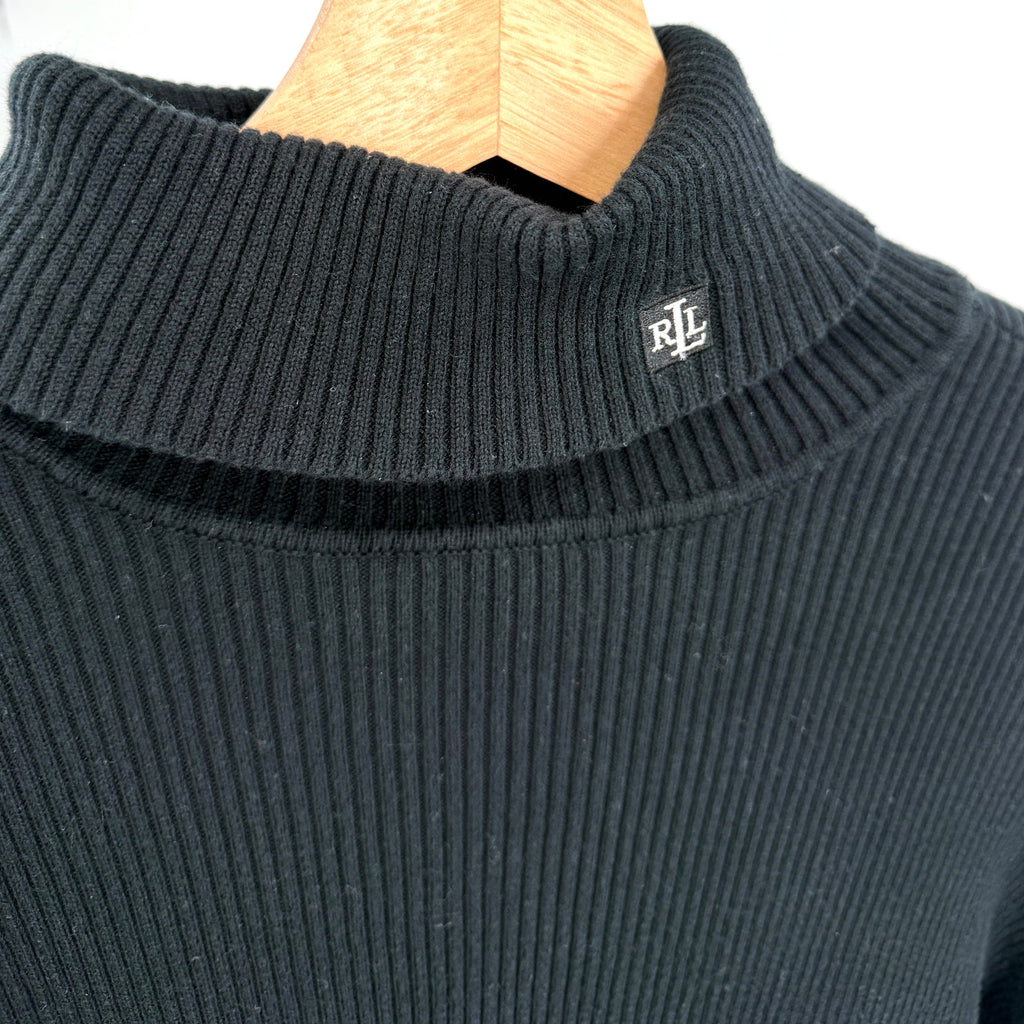 Vintage 90s Ralph Lauren Black 100% Cotton Ribbed Minimalist Turtleneck