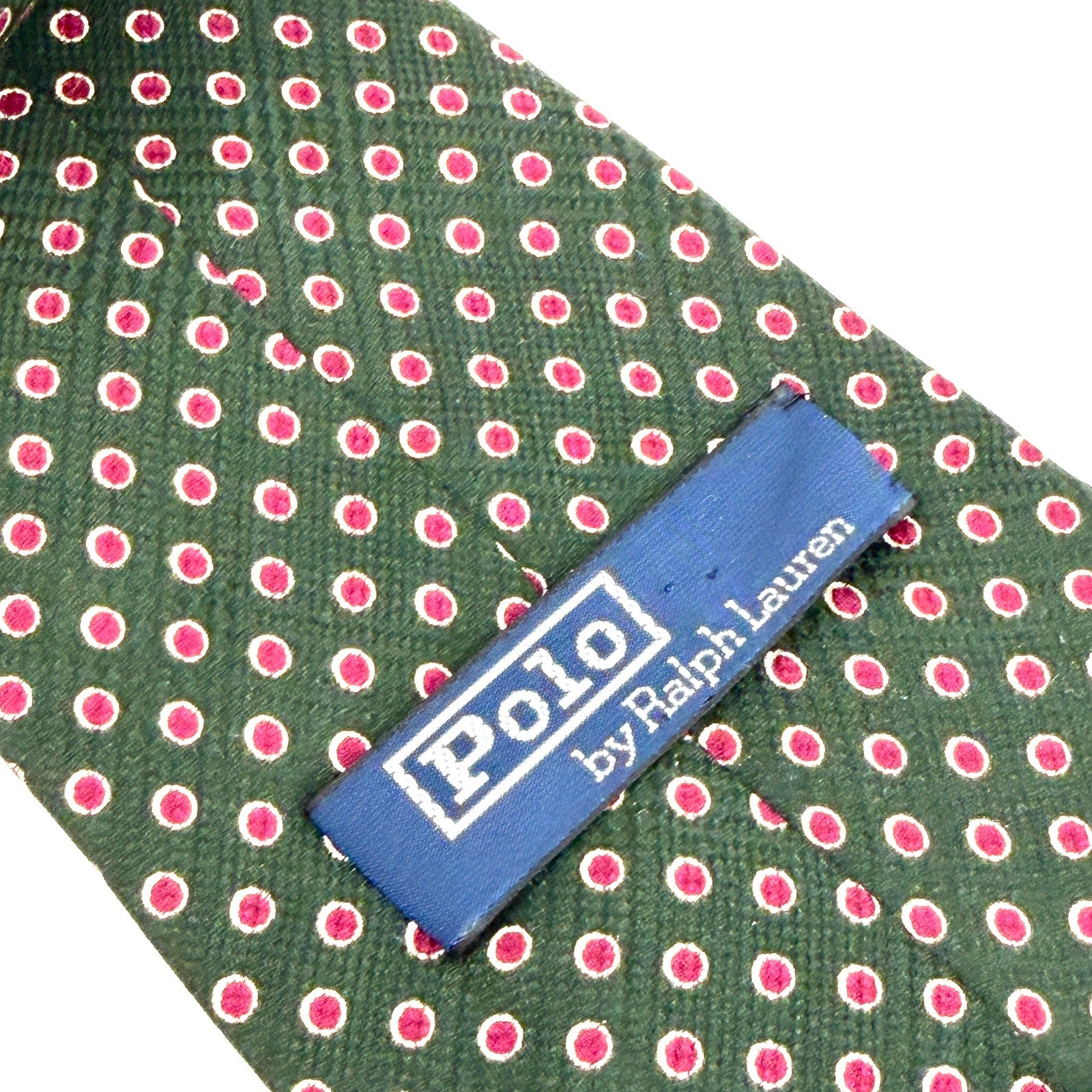 Vintage 90s Polo Ralph Lauren Green Magenta Silk Polka Dot Necktie