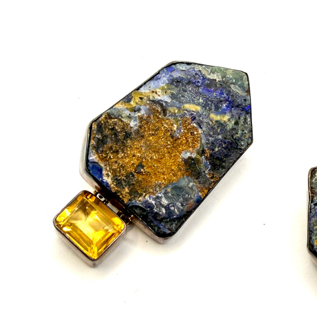 Vintage 90s Signed Amy Kahn Russell Blue Azurite Malachite Citrine Earrings