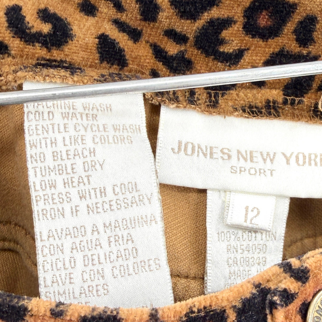 Vintage 90s Jones New York Brown 100% Cotton Velvet Leopard Jacket Pants Set
