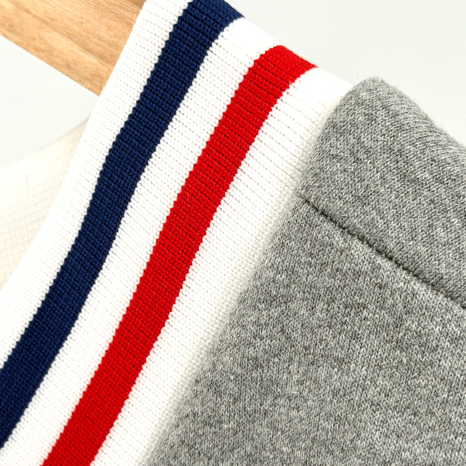 American Apparel Heather Gray Striped Trim Scoop Neck Cropped Sweatshirt