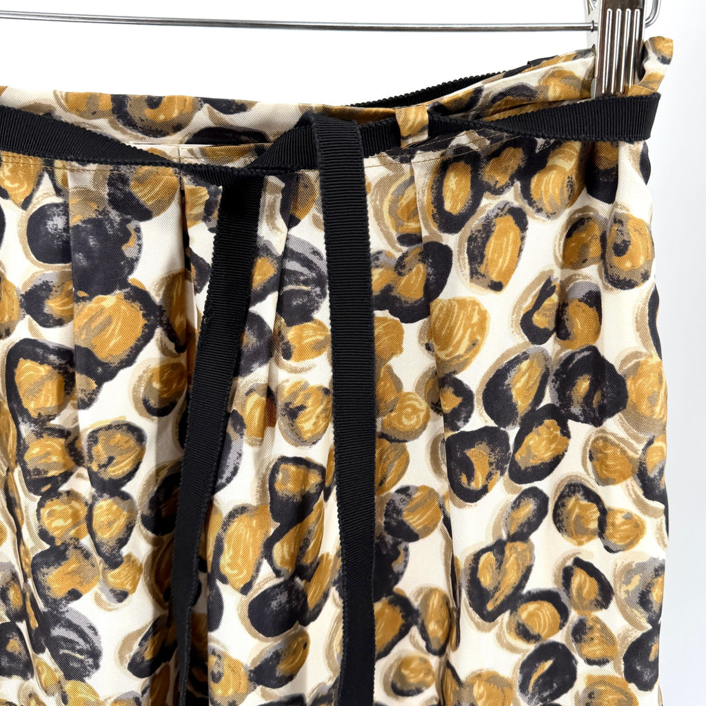 Piazza Sempione Cream Black Mustard Circle Print Silky Midi Skirt