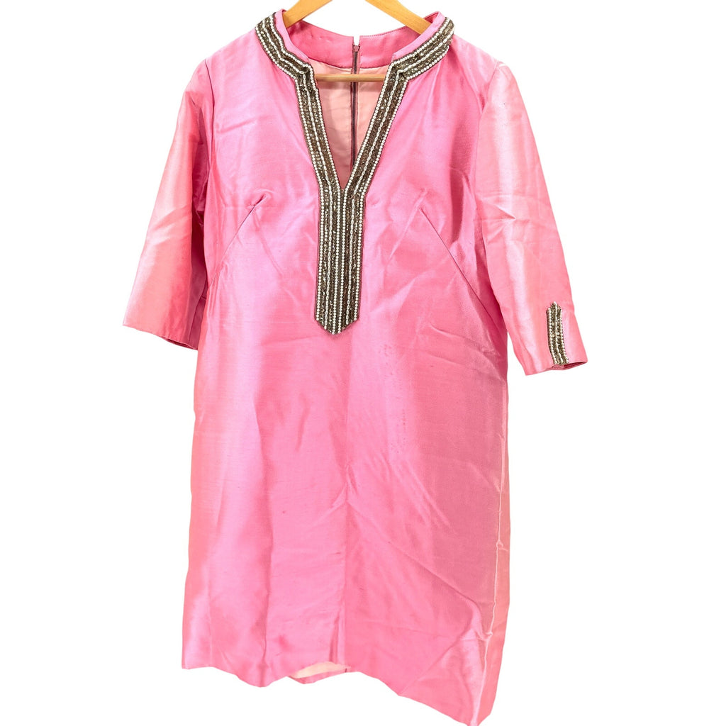Vintage 60s Beaded Faux Pearl Iridescent Tunic Shift Dress