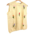 Vintage 70s Cyn Les Cream Floral Hand Knit Sleeveless Mohair Sweater Vest