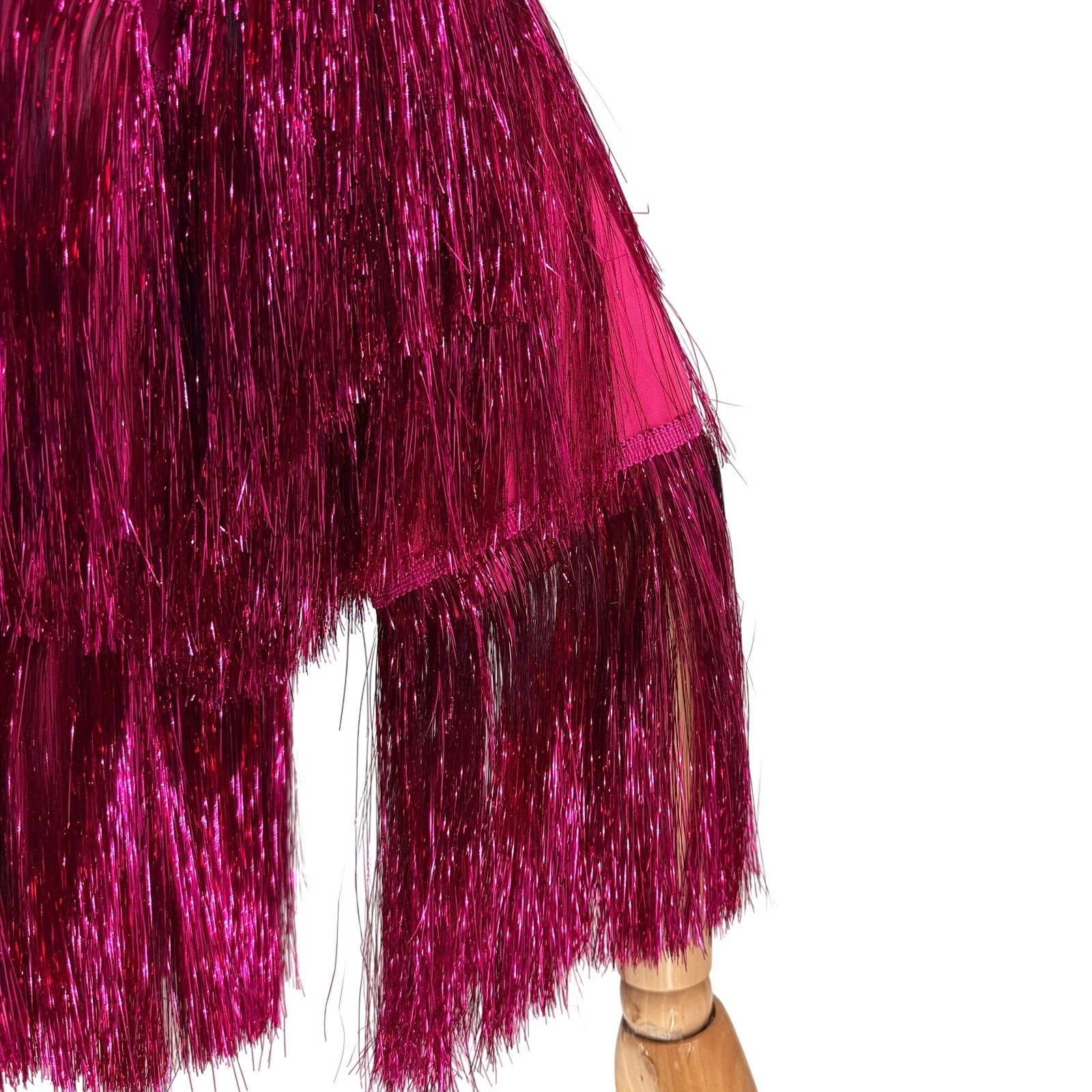 KBW Hot Pink Metallic Glam Shimmer Tiered Fringe Party Jacket