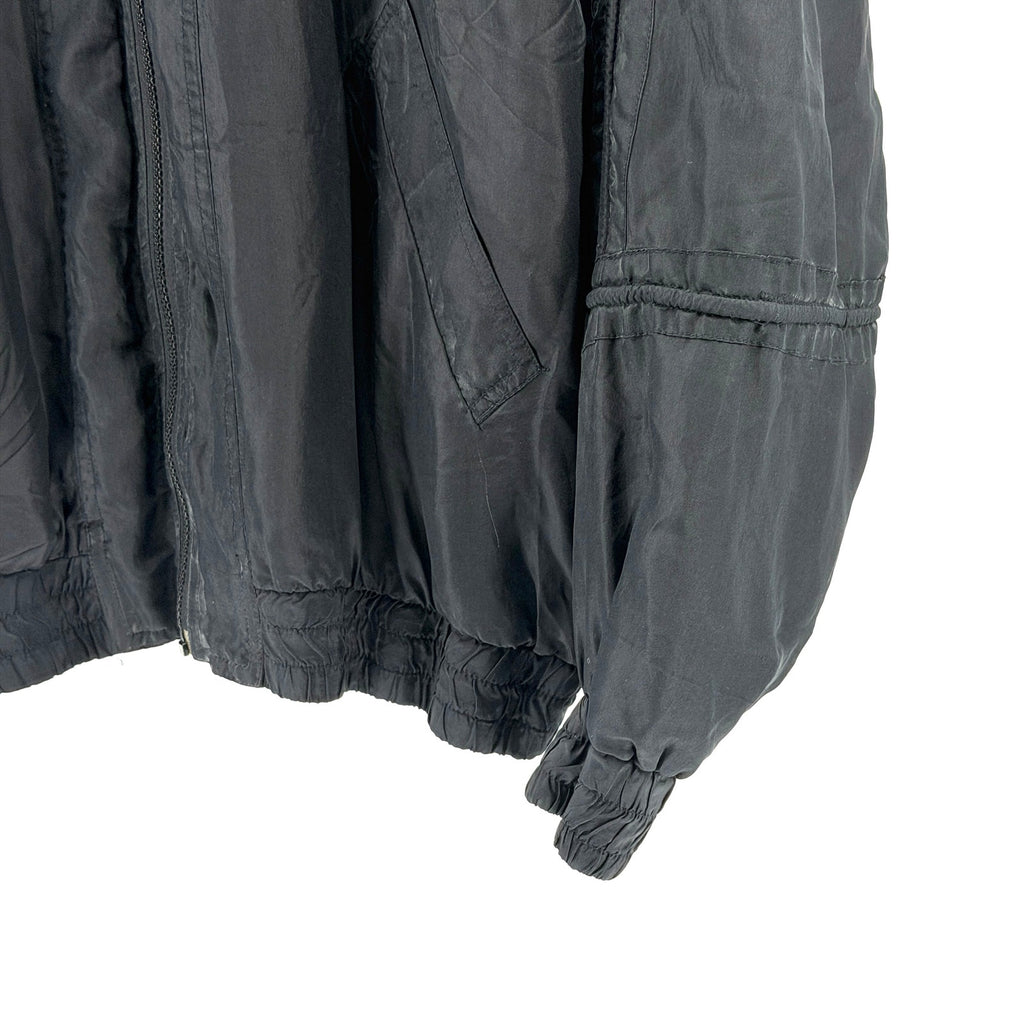Vintage 90s Oleg Cassini Black 100% Silk Full Zip Track Bomber Jacket
