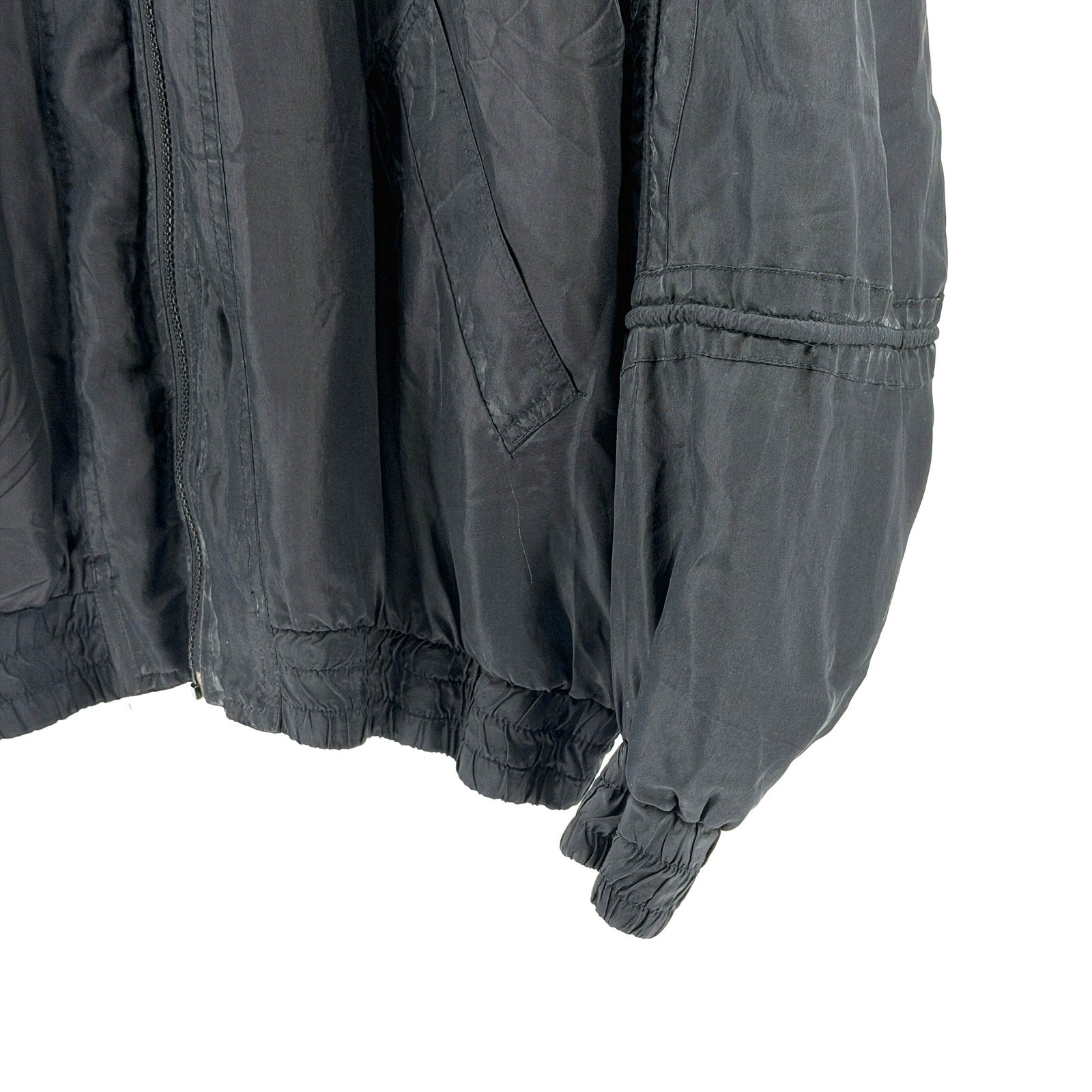 Vintage 90s Oleg Cassini Black 100% Silk Full Zip Track Bomber Jacket