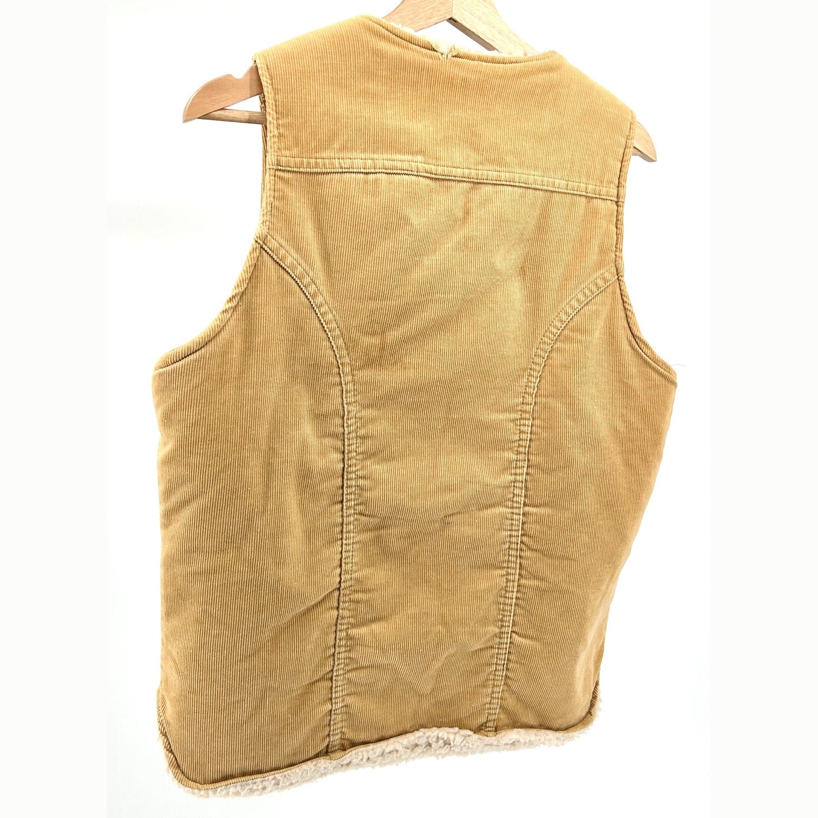 Vintage 80s Wrangler Tan Corduroy Faux Sherpa Lined Western Vest