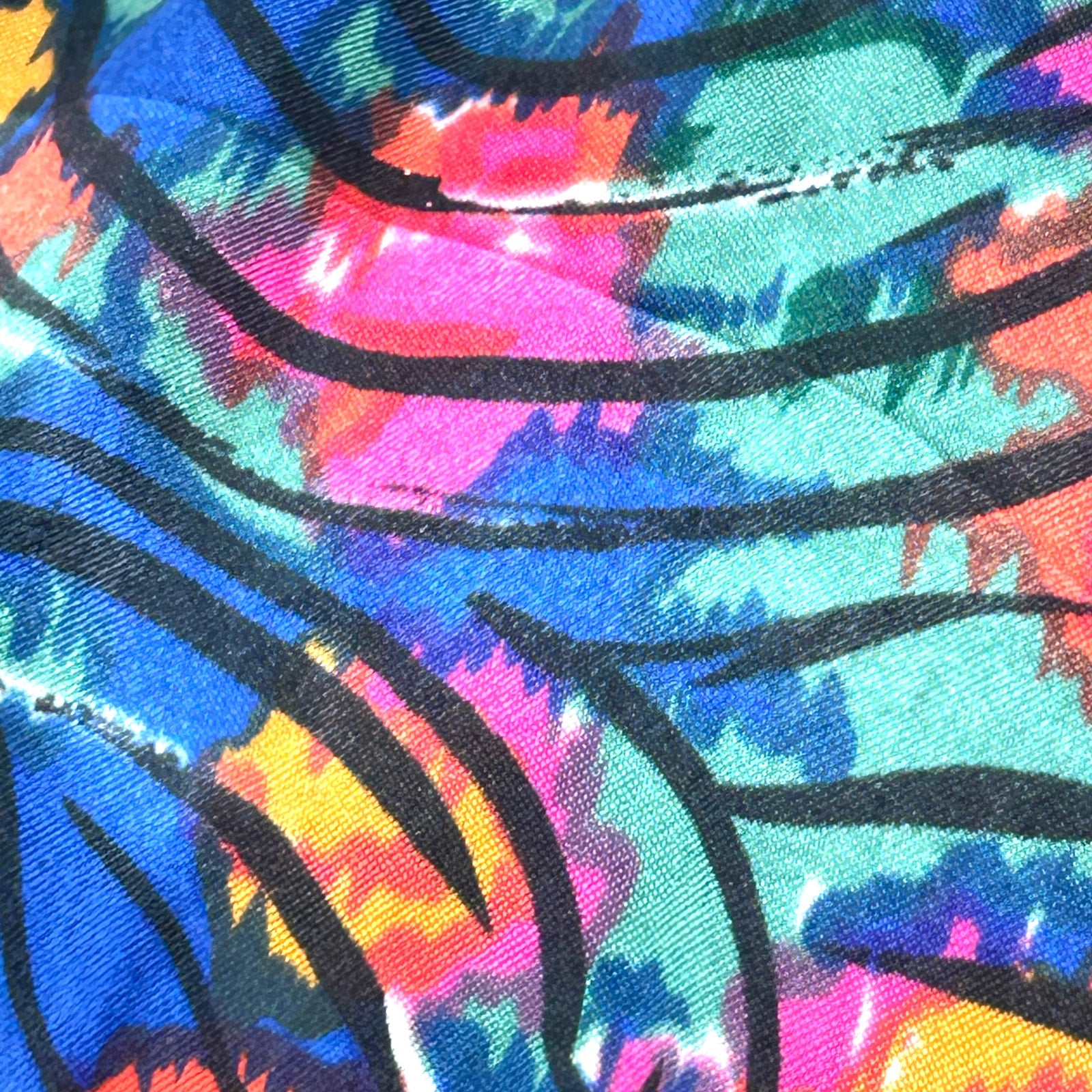 Vintage 80s Marlis Multicolor Abstract Satin High Neck Blouse