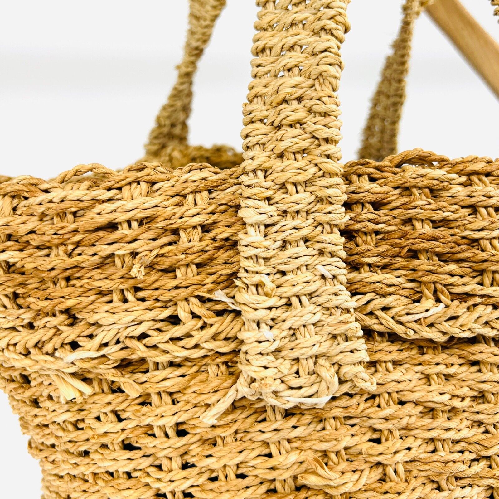 Vintage Tan Woven Straw Extra Large Boho Market Tote Basket Bag