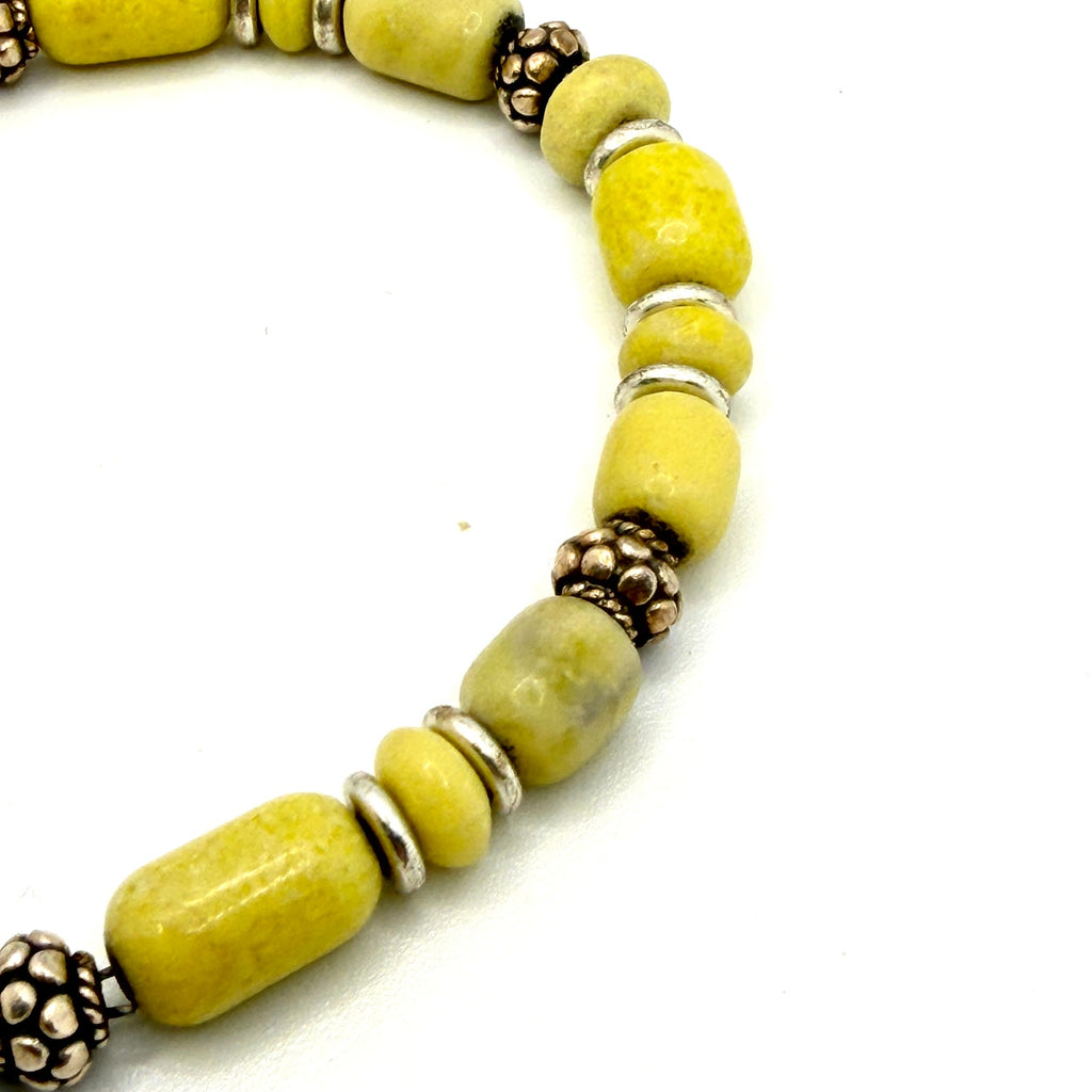 Vintage 90s Yellow Sterling Silver Jasper Southwest Stamped Toggle Bracelet